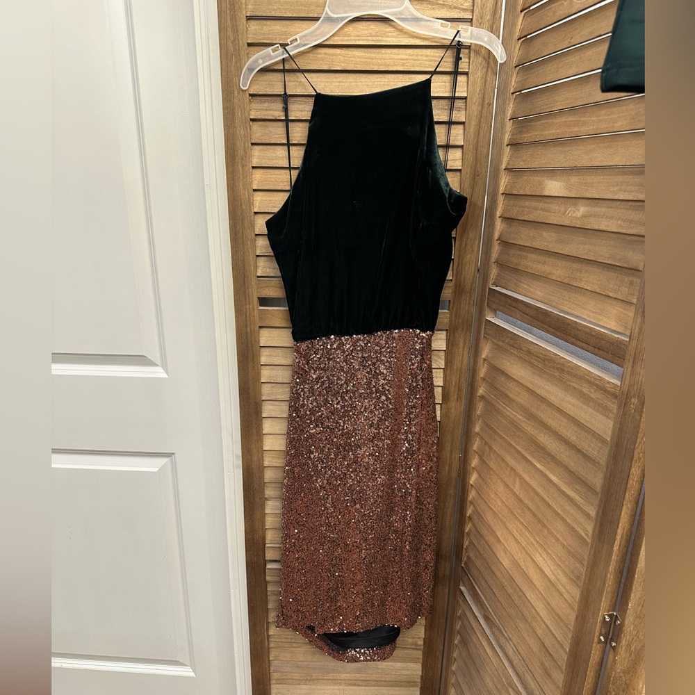 Gianni Bini,NWOT. Dark green Velvet top and bronze gold sequin bottom.